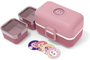 monbento - Fiambrera Infantil MB Tresor Blush - Lonchera para Niños 3 Compartimientos - Caja de Merienda - Ideal Escuela/Parque - Sin BPA - Segura y Duradera - Rosa