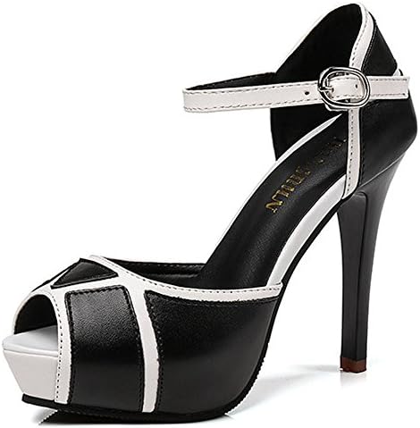 WAROFT Lady's High Heel Platform Peep Toe Pumps Ankle Strap Classic Sandals New Black 6 UK