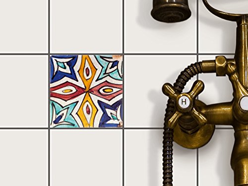 Küche Bad Fliesenaufkleber Folie Sticker | Fliesendekor Badfliesen Fliesenposter Kellerfliesen | 10x10 cm Muster Ornament Spanish Tile 4 - 1 Stück