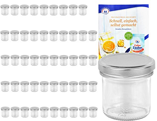 50er Set Sturzgläser 167 ml Deckelfarbe silber To 66 inkl. Diamant Gelierzauber Rezeptheft, Marmeladengläser, Einmachgläser, Einweckgläser, Gläser