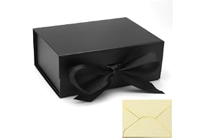 APOMOONS Presentask med lock, presentlåda 22 x 16,5 x 8,8 cm, magnetisk presentkartong, vikbar svart låda för födelsedagspres