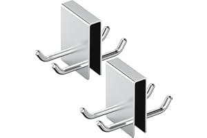 Wiseten Haczyki prysznicowe bez wiercenia, 2 sztuki haczyków na ręczniki, uchwyt na golarkę z gąbką ochronną, haczyk na ścianę prysznicową, stal nierdzewna, haki ścienne do szkła o grubości 11-12 mm,