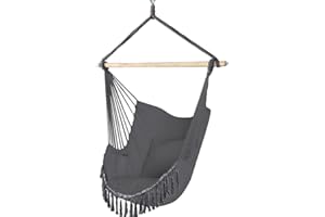 VOUNOT Chaise Suspendue en Coton Doux avec 2 Coussins Siège Suspendu Balançoire Suspendue pour Intérieur et Extérieur Hamac Portable à Franges Gris