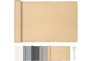 HENG FENG Pantalla Privacidad Balcon 90x300cm PES, Protección UV, Impermeable, a Prueba de Viento para Exterior, Terraza y Balcón, Arena