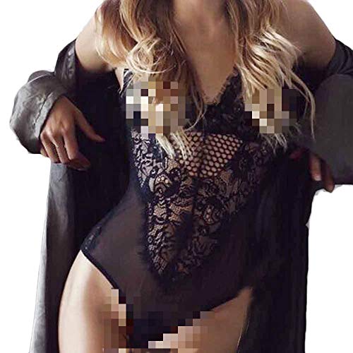 Bringbring Womens Sexy Lace Lingerie Backless Jumpsuit Hollow Out Bodysuit Underwear
