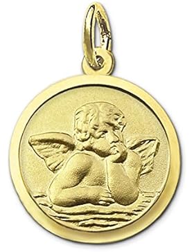 CLEVER SCHMUCK Goldener kleiner Anhänger Mini Engel rund Ø 10 mm matt und Rand glänzend, Rückseite seidenmatt...