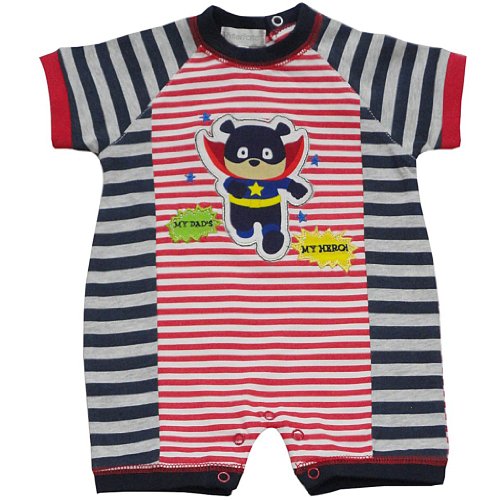 Baby Boys Cotton Playsuit, Super Hero - Stripe Print - 0-3 months