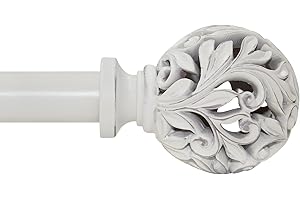 Ycolnaefllr Curtain Poles 91 to 304cm, White Curtain Poles for Eyelet Curtains, 1 Inch Diameter Adjustable Heavy Duty Curtain Poles with Decorative Openwork Carved finials for Home Decorative