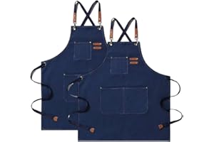 CHAILIQIANGG Grembiule da cucina in tela (2 pezzi), grembiule da lavoro con 3 tasche, tracolla regolabile, grembiule da barbecue, impermeabile, professionale, per uomo e donna, per parrucchiere, cucina,