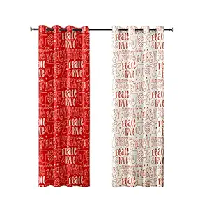 TheYaYaCafe Christmas Peace Love Joy Printed Velvet Set of 2 Eyelet Door Curtain for Your Home, Living Room, Bedroom, Dinning Hall - 4 x 9 ft