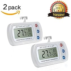 Thermomètre de réfrigérateur, Aigumi Digital étanche réfrigérateur congélateur Thermomètre avec écran LCD facile à lire et max/ 2Pack-White