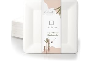 wisefood Zuckerrohr Teller - 100 Stück Bagasse Einwegteller quadratisch 16cm - Einmal Pappteller ideal als Partyteller oder Speiseteller - Nachhaltiges Zuckerrohr Geschirr ohne PLA/PE