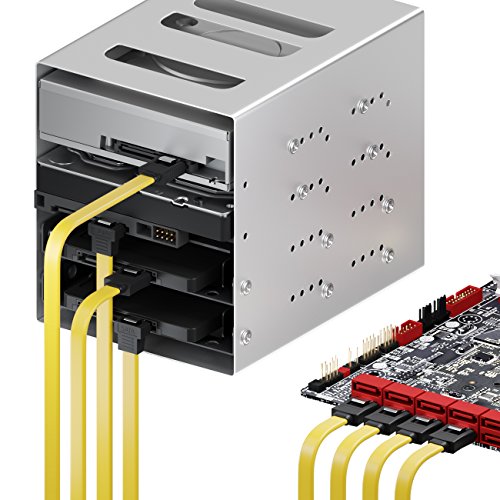 SET – 4x deleyCON 0,5m S-ATA 3 Kabel (4 Stück / 2x mit 90 Grad Winkel) – PREMIUM SATA 3 HDD / SSD Datenkabel mit Clip Stecker – 2x Gerade zu Gerade + 2x 90° Winkel zu Gerade – bis 6 Gbit/s – 50cm Gelb - 5