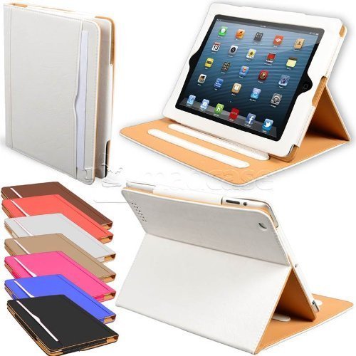 Madcase Apple iPad 4 / 3 / 2 Smart Case Etui Faux Ledertasche Hülle mit Auto Schalf und Wach Sleep-Funktion inkl. Displayschutzfolie und Stylus Touch stift - Weiß / Beige