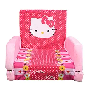 MNH Home Fabs Present Sofa Cum Bed for Kids Under 6 Years, Hello Kitty_Pink, Pure Fiber; Size (34 x 20 x 28 inches) Soft Toy Chair Sofa/seat for Kids