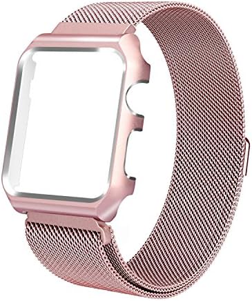 for Apple Watch Bands 42mm, Azerogo Milanese Loop Stainless Steel Replacement Bracelet Strap for iWatch with Protective Case for Apple Watch Series 2 &amp; Series 1 Rose Gold 42mm