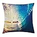 Produktbild VVIANS Ocean Throw Pillow Cushion Cover, Sunrise on Waves Surfer Perspective Surreal Coastal Charm Sports Lifestyle Scene, Decorative Square Accent Pillow Case, 18 X 18 Inches, Blue Pale Mauve