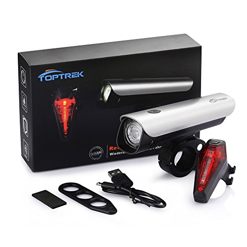 Toptrek Fahrradbeleuchtung StVZO Zugelassen Fahrradlicht USB Wiederaufladbare Fahrradlampen Set (Frontlicht + Rücklicht)/Samsung Li-ion/CREE LED/Wasserdicht IPX4/300 Lumen - 7