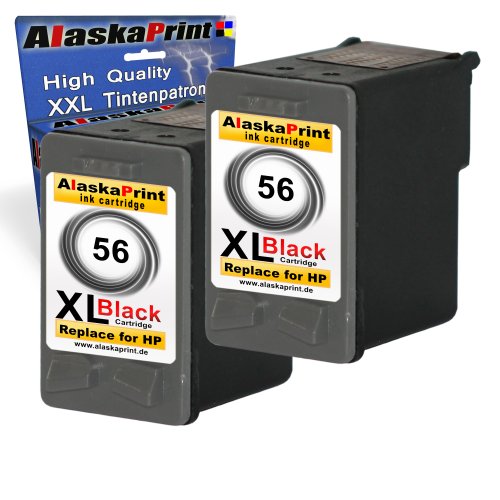 Premium 2x Kompatible Tintenpatronen als Ersatz für HP 56 XL Schwarz Black BK für Officejet 5605 5605Z 5608 5610 5610V 5610XI 5615 5600 5607 5609 Druckerpatronen (Schwarz) 2x56-hp