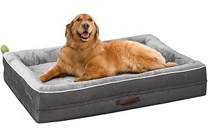 Upvilla Orthopädisches Hundebett XL, Hundekorb Waschbar mit Eierförmiger Kistenschaum，Wasserdicht Hundesofa mit rutschfeste Unterseite und Vierseitiges Kissen (Grau, 117x76x19cm)