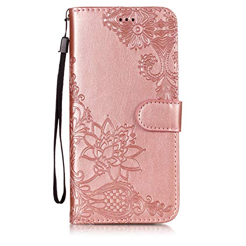 Preisvergleich Produktbild Homikon PU Leder Hülle Schön Spitze Schutzhülle Brieftasche Ledertasche Bookstyle Lanyard Weiche Handyhülle Kunstleder Lederhülle Silikon Tasche Kompatibel mit Samsung Galaxy S10e - Roségold