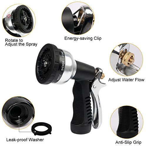 fourHeart Garten Handbrause 9 Funktionen Gartenschlauchdüse Multifunktionale Gartenbrause mit Metall Pistolengriff, Perfekt zum Bewässern des Gartens, Baden von Tieren, Waschen des Autos, Reinigen des Pools – Schwarz - 4