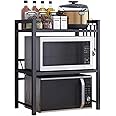 Multibao Expandable Microwave Shelf, 3 Tier Microwave oven Rack Stand Storage Holder Kitchen Corner Shelf Desktop Printer Shelf Rack, Bakers Rack (Black)