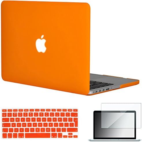TOPIDEAL 3 in 1 -[EU/UK Keyboard Version]-Matte Frosted Hard Case Cover for 13-inch MacBook Pro with Retina Display Model A1425 /A1502 (NO CD-ROM Drive) + Keyboard Cover + Screen Protector -Orange