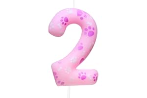 Cxryrzhe Number 2 Birthday Candle Dog Paw Pink Themed Cake Topper Decoration for Kids Boy Girl Party Decor Supplies