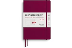 LEUCHTTURM1917 372653 agenda semanal y cuaderno de notas mediano (A5) 2026, Port Red, Inglés