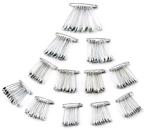 480 Stück Sicherheitsnadeln Sortiment Set aus Metall, Sicherheitsnadel von groß bis klein, Silber, Büro