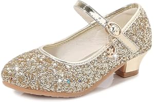 OFANYIA Girls Princess Dress Shoes Kids Girl Party Wedding Princess Mary Jane Shoes Sequins Bridesmaids Shoes Sparkle Heels Shoes for Wedding Dancing Party