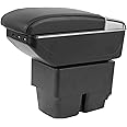 Car Armrest Box Compatible with Ford Fiesta 2009-2017, Dual Layer Armrest with 7 USB Charging Ports Black PU Leather Central Console Storage Box Automobile Arm Rest