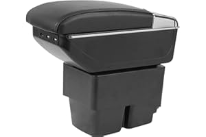 SOEKODU Auto Armlehnen für Fiesta 2009-2017, Zweilagige Armlehne mit 7 USB Ladeanschlüssen, Schwarzes PU Leder, Mittelkonsolen Aufbewahrungsbox