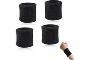 Ceihwa 4 Pièces Bandeau Poignet Sport Noir 8 * 8cm Bracelet éPonge Serre-Poignet Tennis Sweatband Transpiration Brassard en Coton Absorbant pour Gym Running Basketball