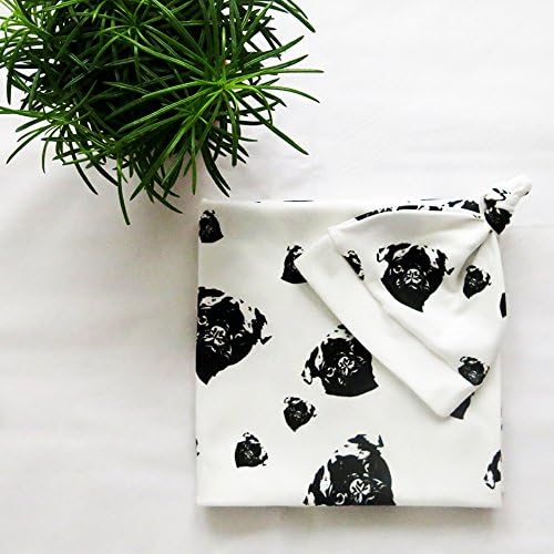 Organic Cotton Swaddle Blanket (35x35) With Pug Print, Newborn Baby Blanket, Leggings, Hat, Bow For Girls And Boys