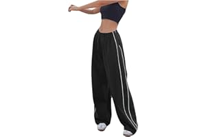 KOMISEUP 2023 Teenager Mädchen Mode Y2k Streetwear Vintage Fallschirmhosen Cargohose Baggy Track Pants Damen Y2K Weites Bein Hosen Freizeithose Frauen Elastische Taille Parachute Pants 90er Sport Hose
