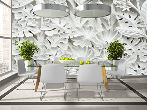 Vlies Fototapete 500×280 cm – Top – Tapete – Wandbilder XXL – Wandbild – Bild – Fototapeten – Tapeten – Wandtapete – Wand – Blätter weiß f-B-0058-a-a - 3