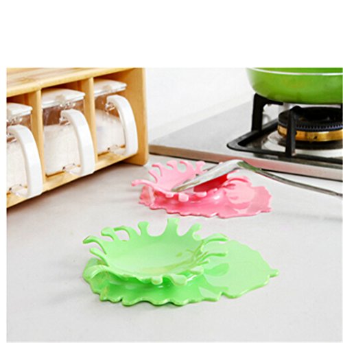 Chinget Silikon Löffelablage Ketchup-Form Küche Löffelhalter für Küchenzubehör, Löffel, Pinsel und Besteck (Grün) - 3