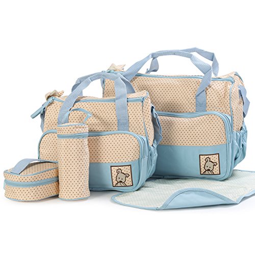 Multi-Function Baby Diaper Nappy Bag/ Mummy Changing Set Handbag (Pack of 5, Light Blue)
