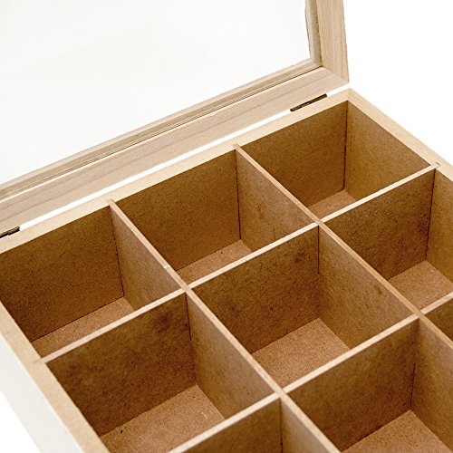 ToCi Teebox Holz Weiß mit 9 Fächern | Quadratische Teekiste Teedose Teebeutel Box Aufbewahrung | 24 x 24 x 8 cm (LxBxH) | „Tea Box“ im Vintage Look - 5