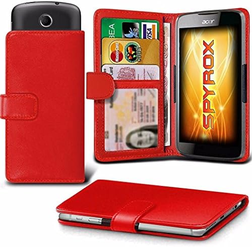 Acer Liquid Z530 - Red Case Clamp Style Wallet Protective PU Leather Cover