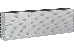 vidaXL Lit Surélevé de Jardin Jardinière Bac à Fleurs Pot de Plantes Lit de Plantation Balcon Extérieur 240x40x77 cm Acier Galvanisé Argenté