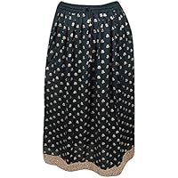 Mogul Interior Lola Womens Maxi Skirt Flare Printed Vintage A-Line Golden Boder Boho Long Maxi Skirts S/M/L