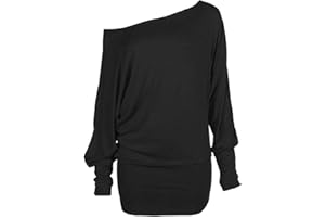 Crazy Girls Womens One Off-Shoulder Tops with Long Sleeves, Off Shoulder Batwing Jumper, Ladies Batwing Top in Black, Red, White Plus 21 Colors More UK