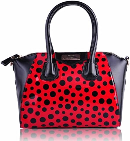 Ladies Fashion Designer Patent Polka Dot Tote Bag Women's Quality Faux Leather Shinny Shoulder Handbag CWS00282 (75 - Red Polka Dot Satchel Handbag)