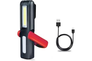htbakoi Linterna Taller Lampara led Recargable, Luz de Trabajo Portatil Mecanico Superbrillante Dual Modo(LED + COB) con Base Magnética 360º Gancho para Coche Hogar Camping Carro Emergencia Rojo