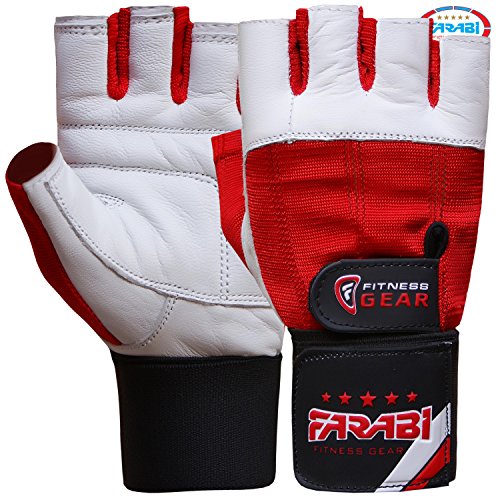 Farabi Guanti per Sollevamento Pesi Palestra Supporto per Il Polso in Pelle per Allenamento Fitness Pair (Large) (M)