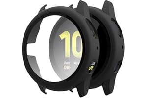 Miimall Compatible with Samsung Galaxy Watch Active 2 44mm Case + Tempered Glass Screen Protector, Full Coverage Hard PC Cover Anti-scratch Protective for Galaxy Watch Active 2 44mm - Black