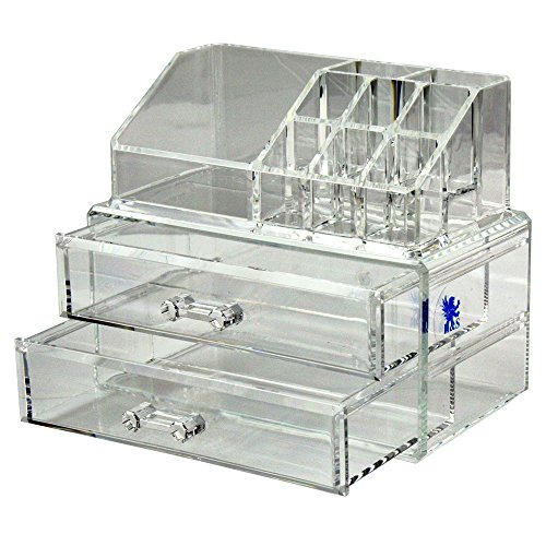 H&S® Acrylic Clear Make up Organiser Cosmetic Box - 2 Drawers